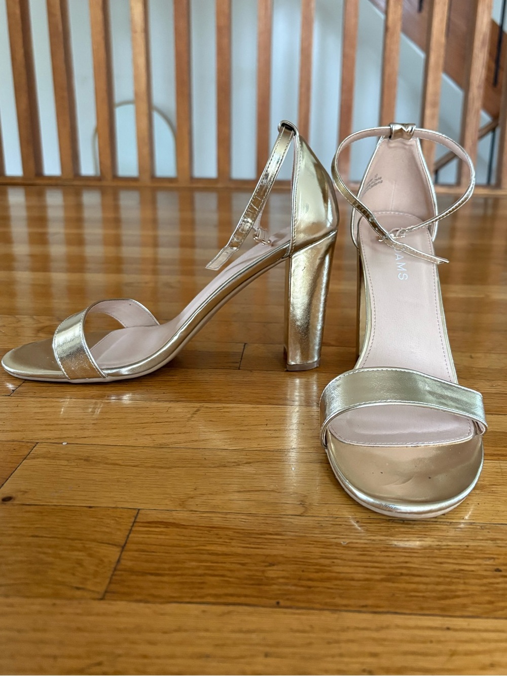 Gold Ankle-Strap Block Heel sandals